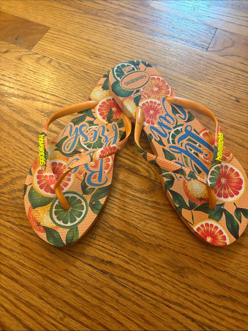 Havaianas Citrus Graphic Flip Flops in Peach, Green & Yellow